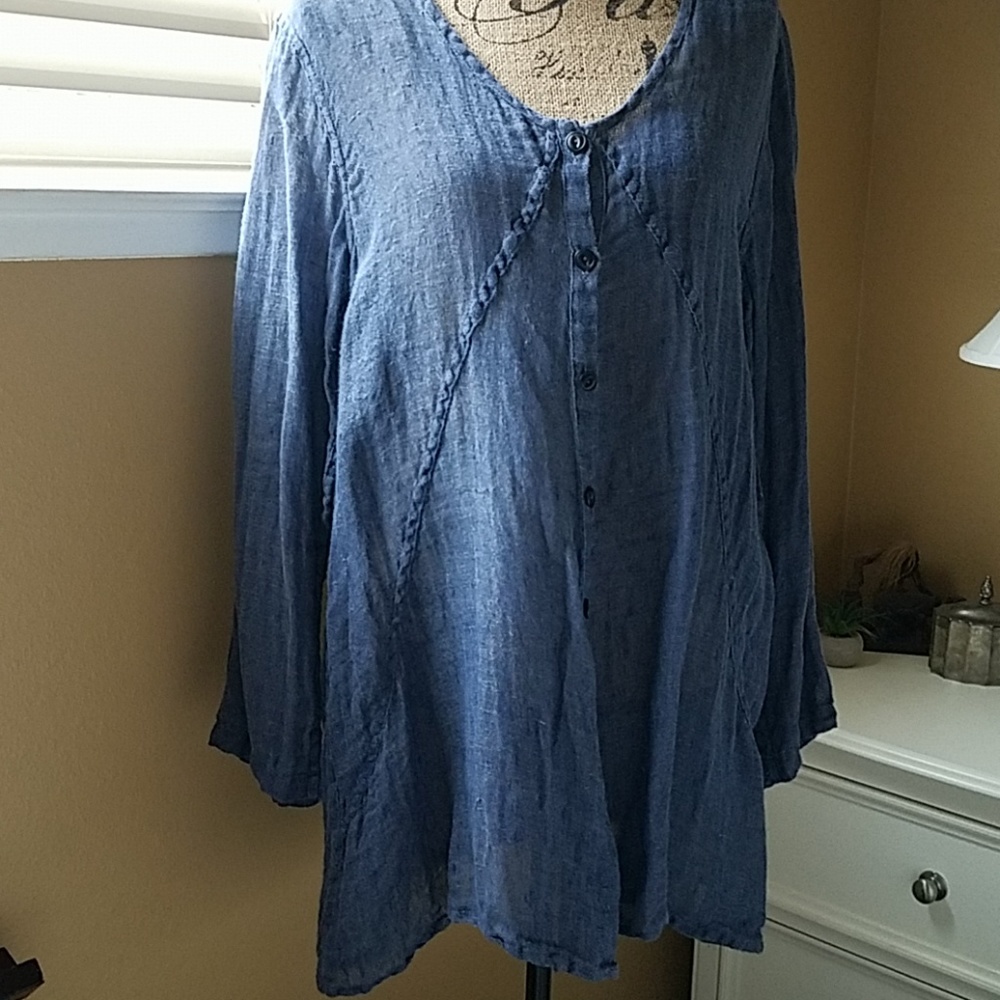 Flax 100% linen womens button up sz M